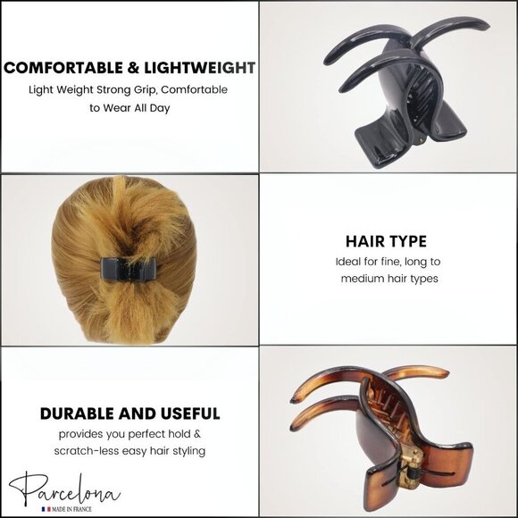 Hair Claw Clip Tortoise Shell Black Strong Grip French Style Durable main image 6